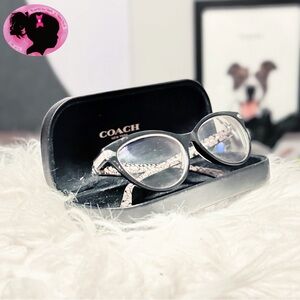 COACH Black Frame Sunglasses with Pink Patterned Temples